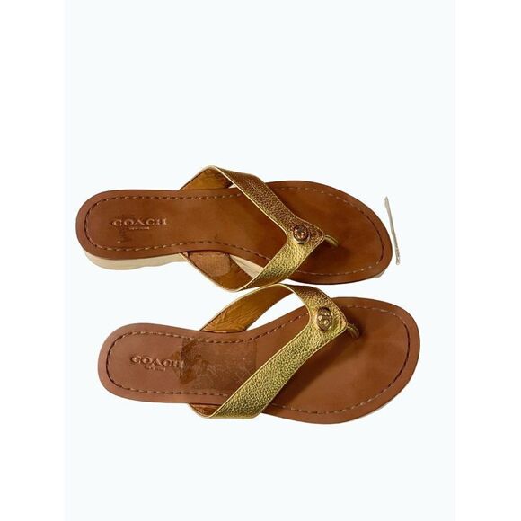 Coach Metallic Gold Flip Flop Sandals 5.5 - Picture 2 of 5